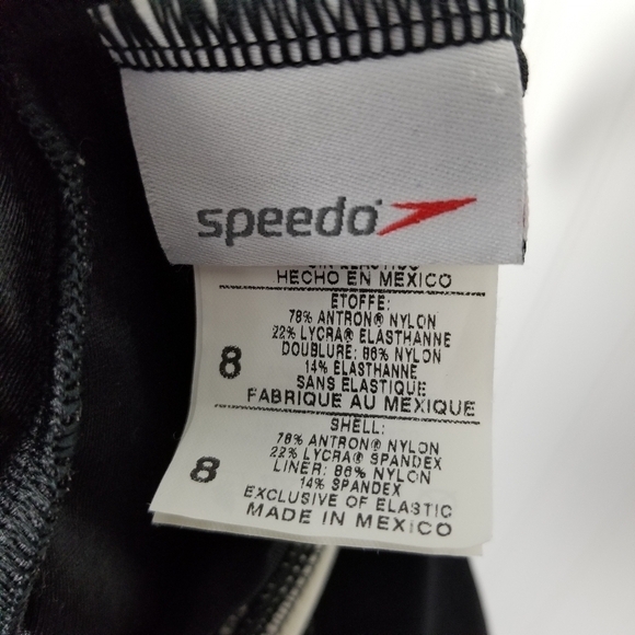 Speedo Womens Swimsuit Racerback Black Size 8 White Trim Racing Solid - Picture 7 of 10